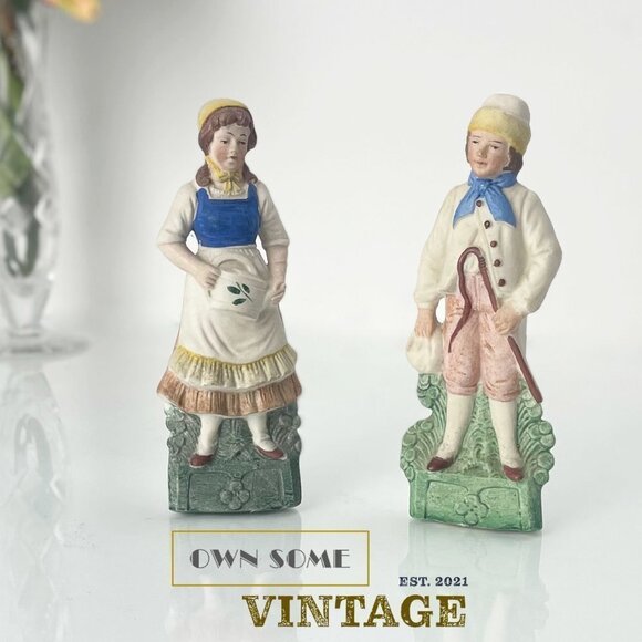 ANTIQUE German Bisque Figurines | Hand Painted Porcelain Farmers Couple | - Picture 8 of 8